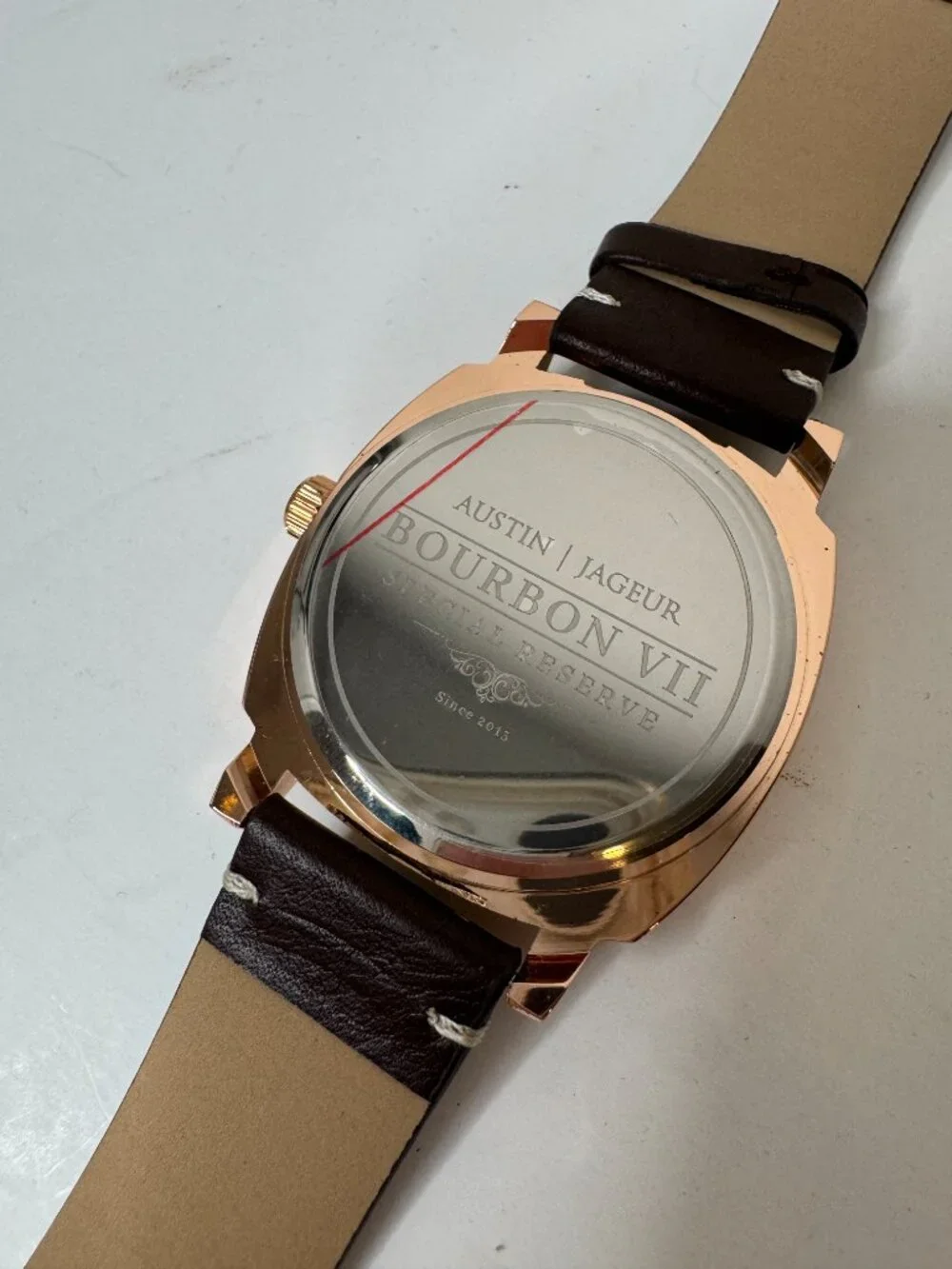 NWOT Austin Jageur Bourbon VII Special Reserve Watch Gold Plated Case Black Dial